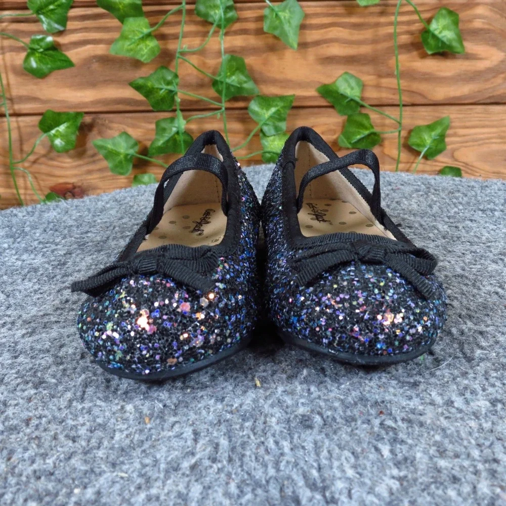 Cat & Jack Toddler Girls Mary Jane Ballet‎ Flat Size 6 Dress Shoe Black Glitter
